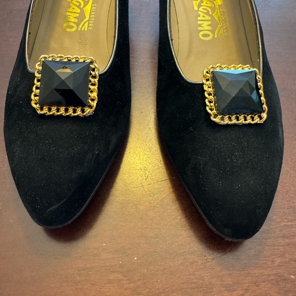 Women Vintage Salvatore Ferragamo blk suede leather Wedge shoes 8 1/2C Italy - Picture 2 of 9